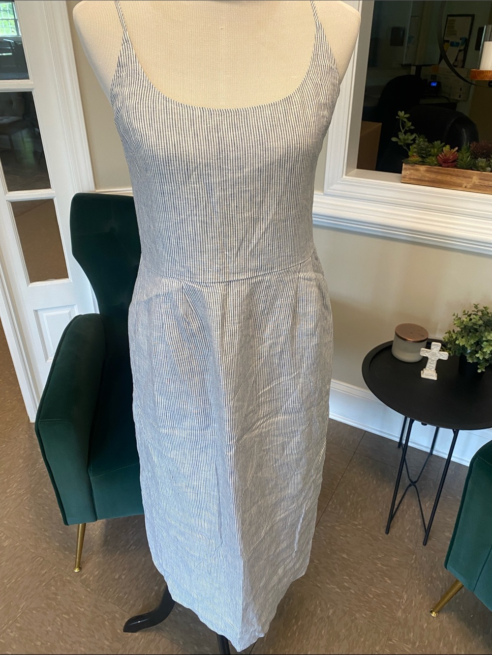 Quince Blue and White Striped Midi Sundress